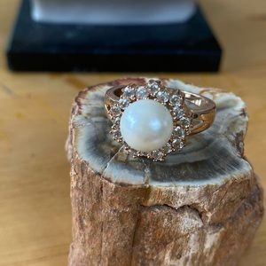 Faux Pearl and diamond ring